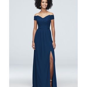 Navy Blue Off The Shoulder Floor Length Dress